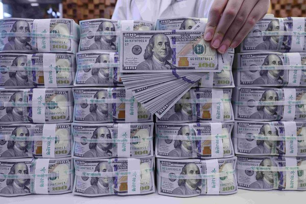 사진은 서울 중구 하나은행 위변조센터에서 직원이 미 달러를 정리하는 모습. [사진=연합뉴스]