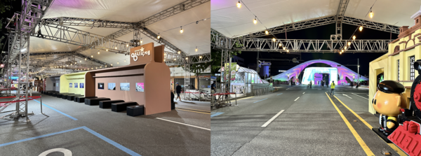 8월 8일 오후 11시 57분경 대전역 방향(왼쪽), 구 충남도청 방향(오른쪽) 행사장 거리 모습. '대전 0시 축제' 취지에 무색하게 시민들의 발걸음이 뜸해지고 있다. [사진= 굿모닝경제 조준영 기자]